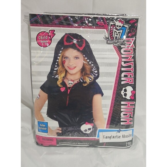 MONSTER HIGH FANGTASTIC HOODIE ZIP VEST BLACK COSTUME With GLOVES CHILD M 8-10 - Picture 4 of 9